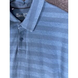 Under Armour Loose Fit Heat Gear Polo Short Sleeve Size Large Blue Stripe‎
